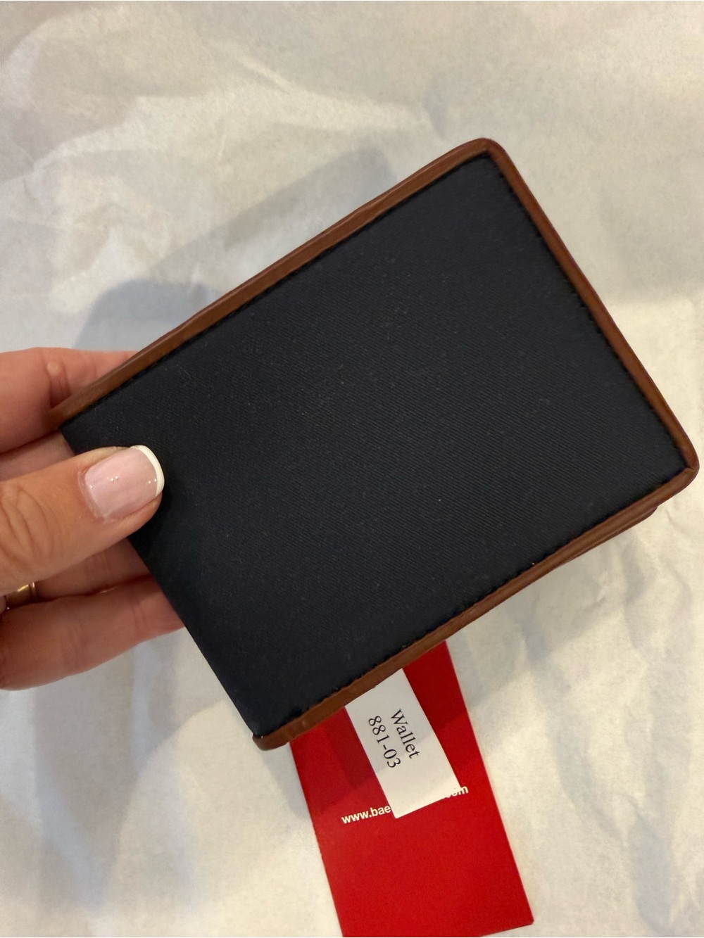 Men's Bifold Card Wallet - Navy with Brown Trim